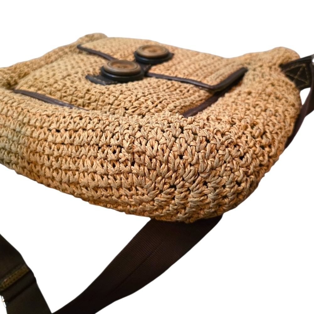 RARE Brighton Raffia Straw Crossbody Bag Boho Luxe Leather Heart Embossed Vintag - Picture 10 of 16
